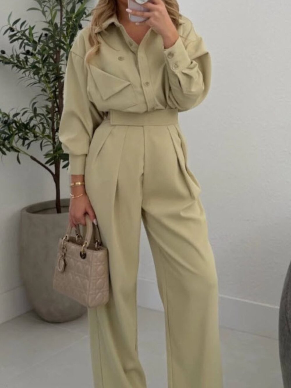 NWT Vogue Vibes Yellow 2-Piece Velcro Trouser Pants & Button-Front Shirt Set Sm